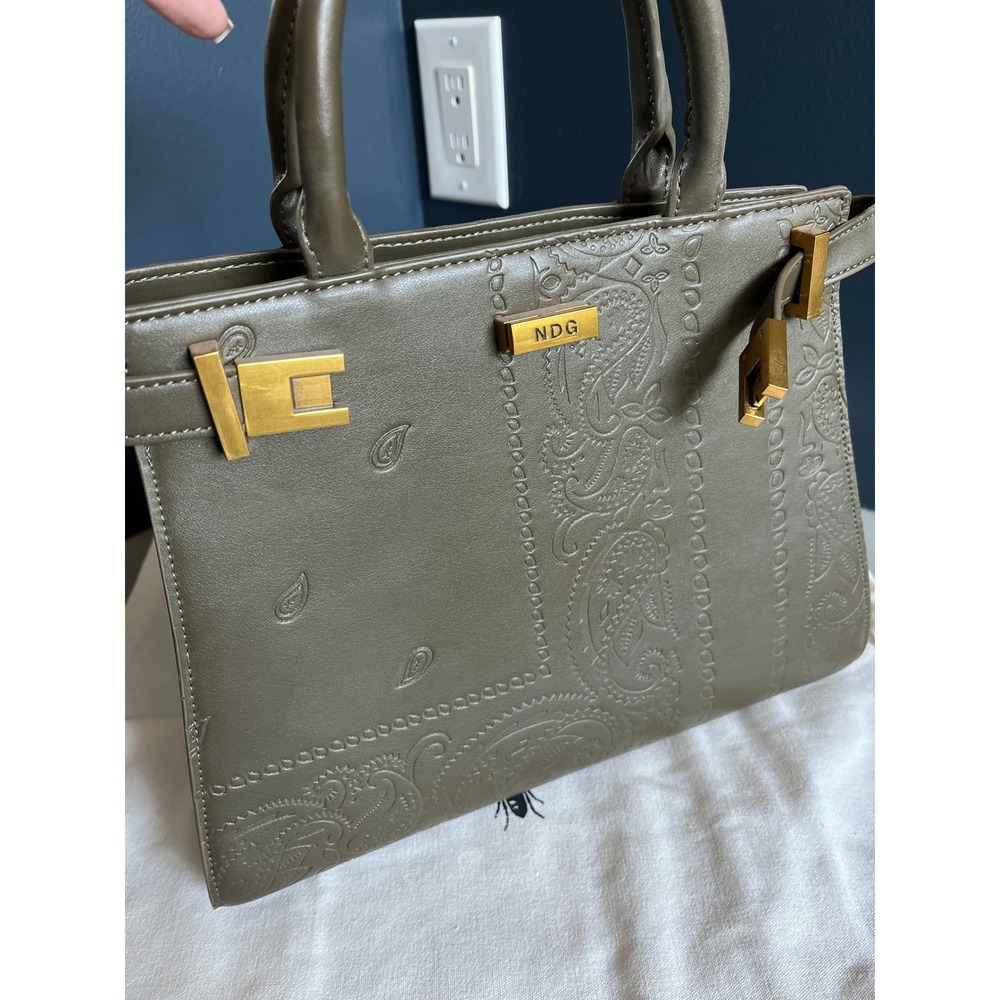 Western Paisley Embossed Satchel Bag Olive Green Gold Hardware Crossbody Boho - Picture 2 of 16